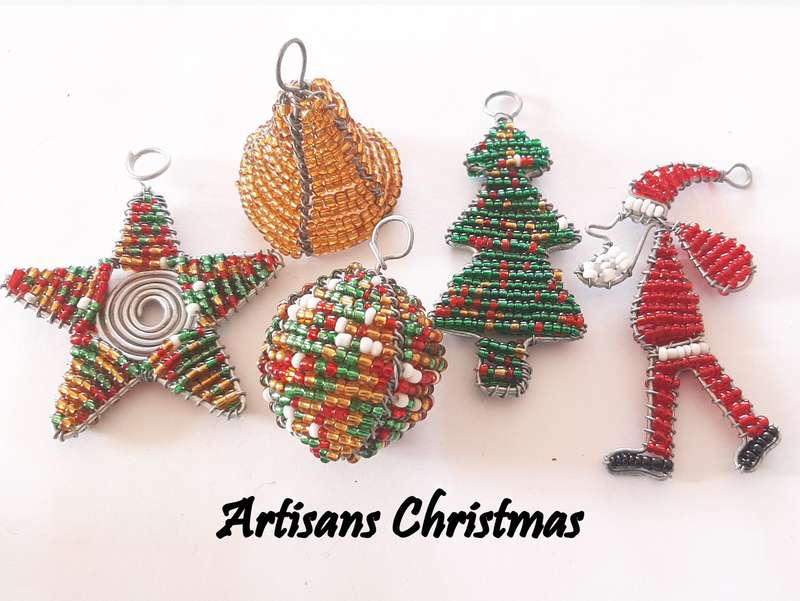 Christmas Decorations - Pack of 5 - African Beaded Wire Ornaments