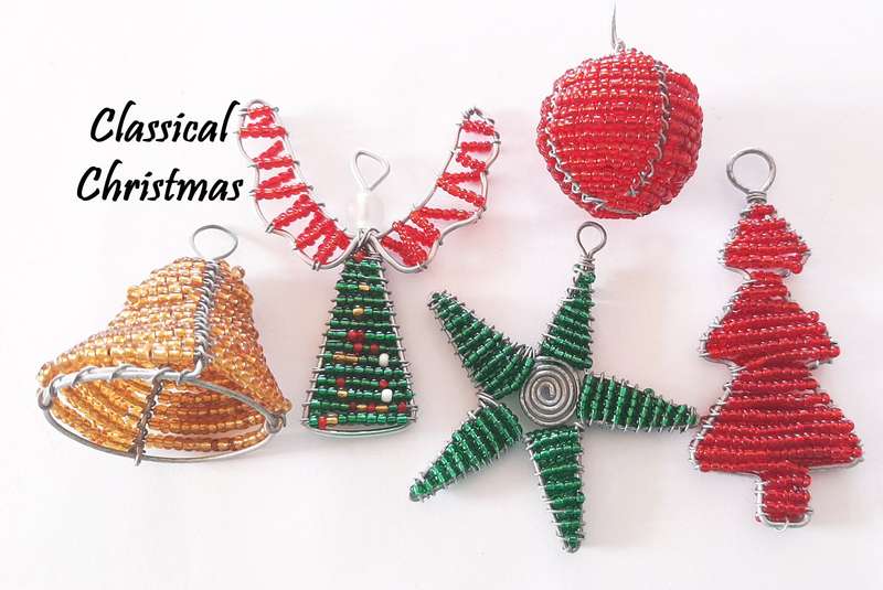 Christmas Decorations - Pack of 5 - African Beaded Wire Ornaments