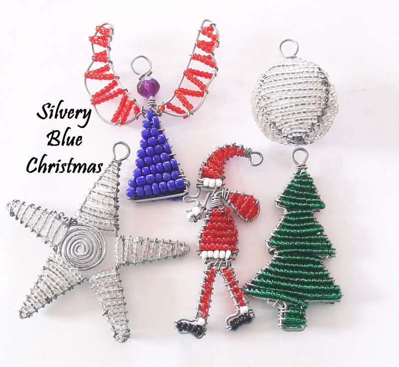 Christmas Decorations - Pack of 5 - African Beaded Wire Ornaments