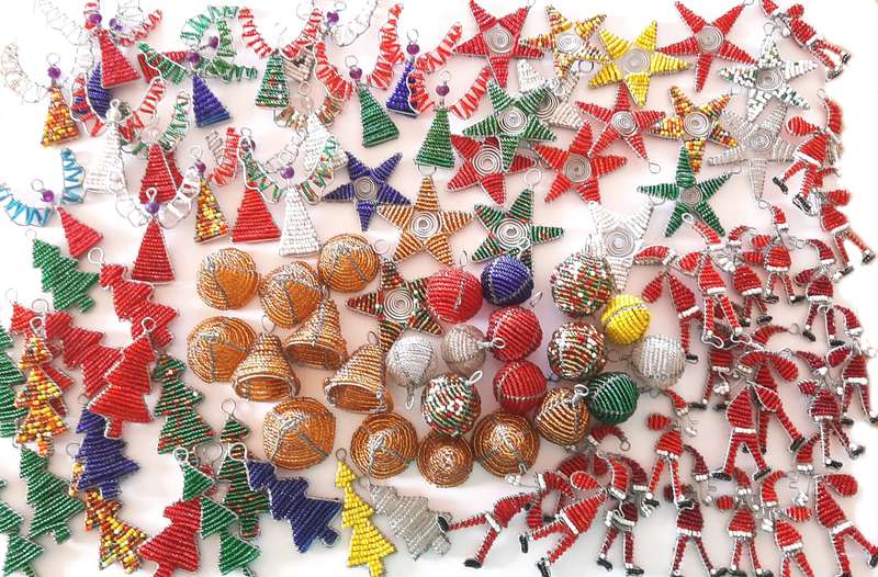 Christmas Decorations - Pack of 5 - African Beaded Wire Ornaments