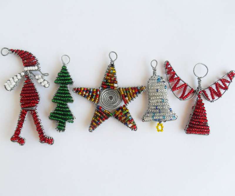 Christmas Decorations - Pack of 5 - African Beaded Wire Ornaments