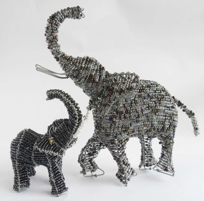 Elephant - African Beaded Wire Animal Sculpture - Large