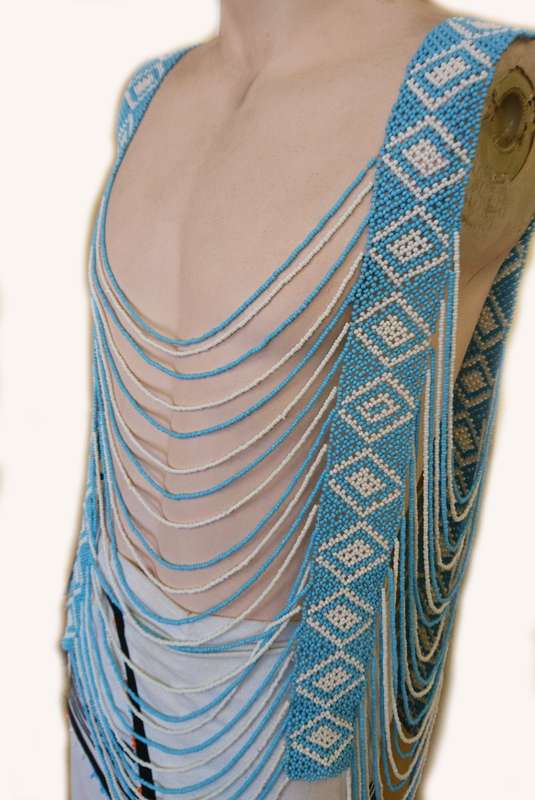 Beaded Xhosa Vest for Men - Blue & White