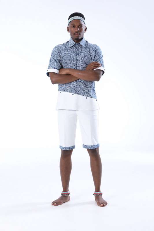 Mens Umbhaco Shirt with Shweshwe Highlights - Up to Size 36