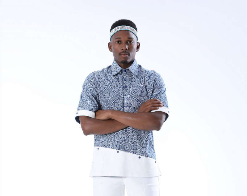 Mens Umbhaco Shirt with Shweshwe Highlights - Up to Size 36