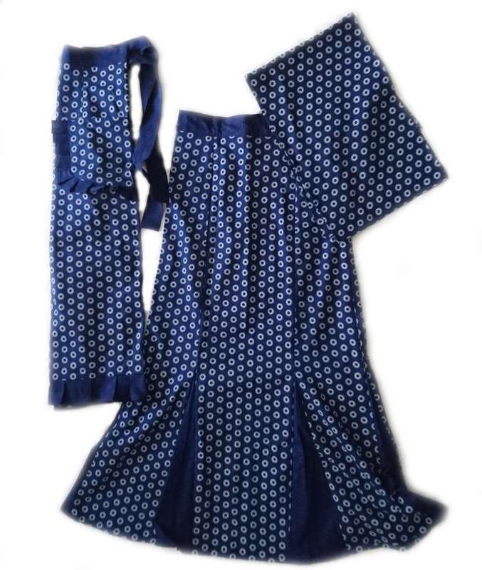 Pleated Shweshwe Skirt Apron & Doek Set - Up to Size 36
