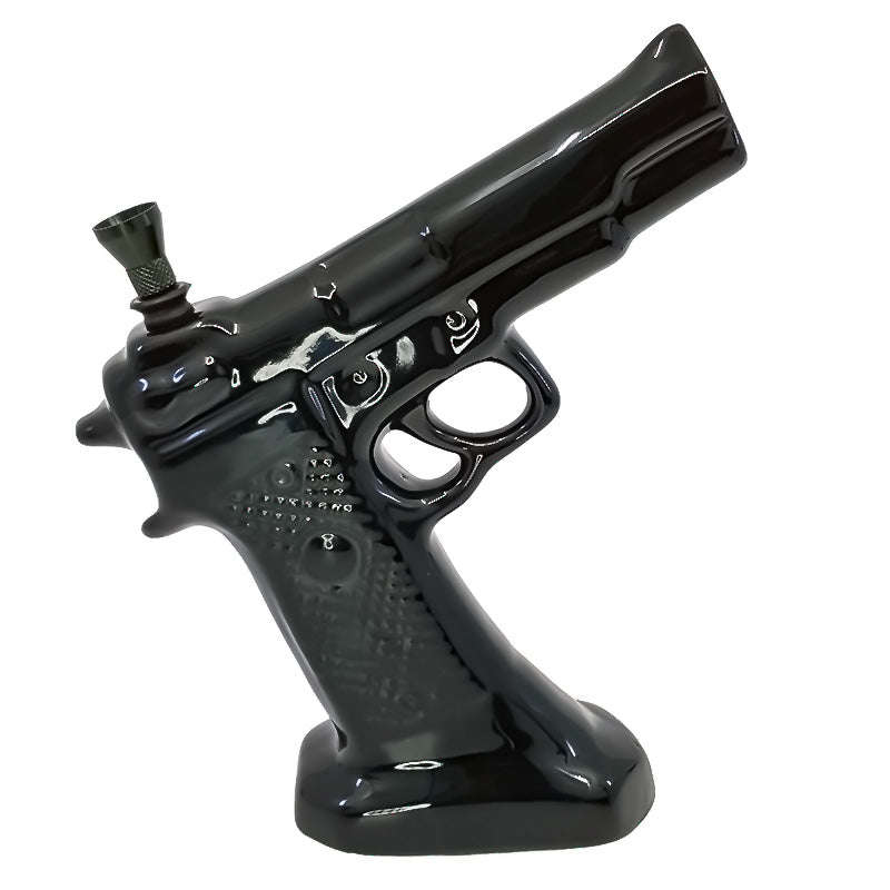 Ceramic Gun Shaped Bong - Gloss Black