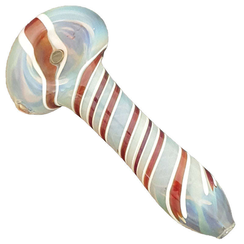 SP062: Outside Colour Spoon Pipe - 11cm / White & Red / glass