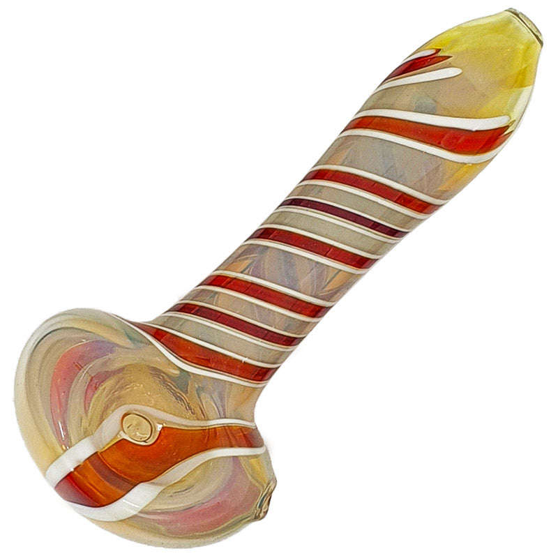 SP062: Outside Colour Spoon Pipe - 11cm / White & Red / glass