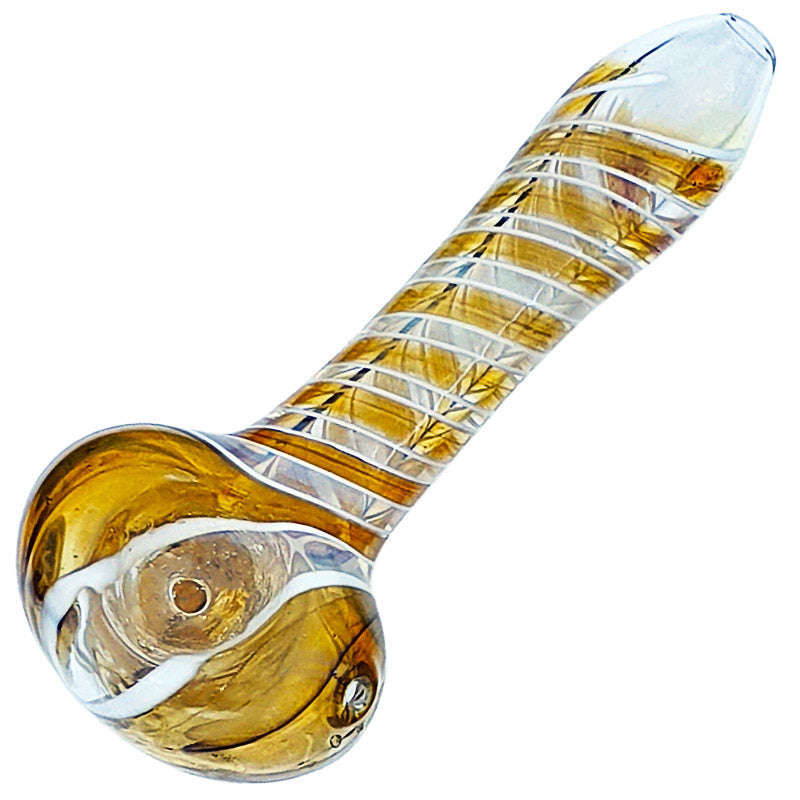 SP062: Outside Colour Spoon Pipe - 11cm / White & Red / glass
