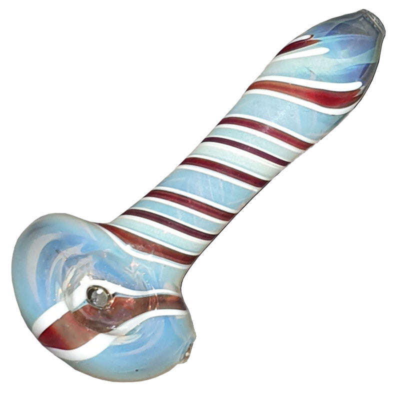 SP062: Outside Colour Spoon Pipe - 11cm / White & Red / glass