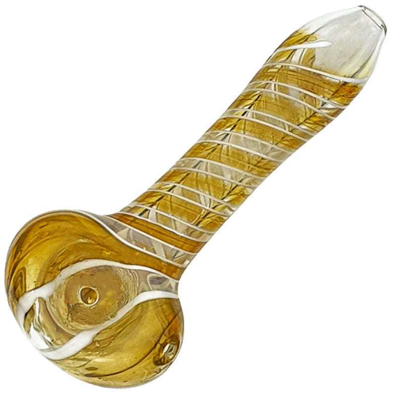 SP062: Outside Colour Spoon Pipe - 11cm / White & Red / glass