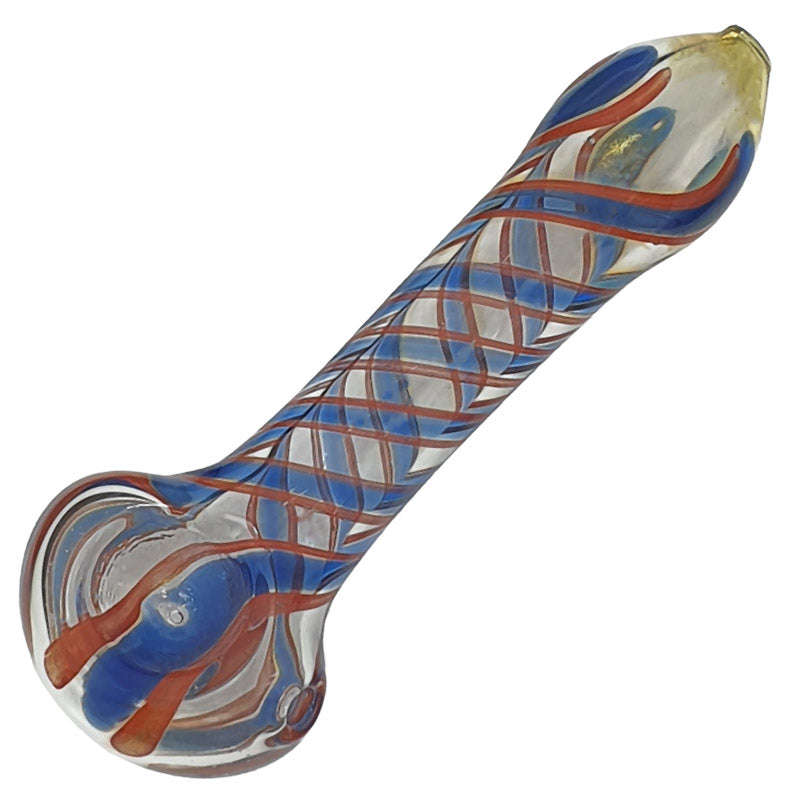 SP062: Outside Colour Spoon Pipe - 11cm / White & Red / glass