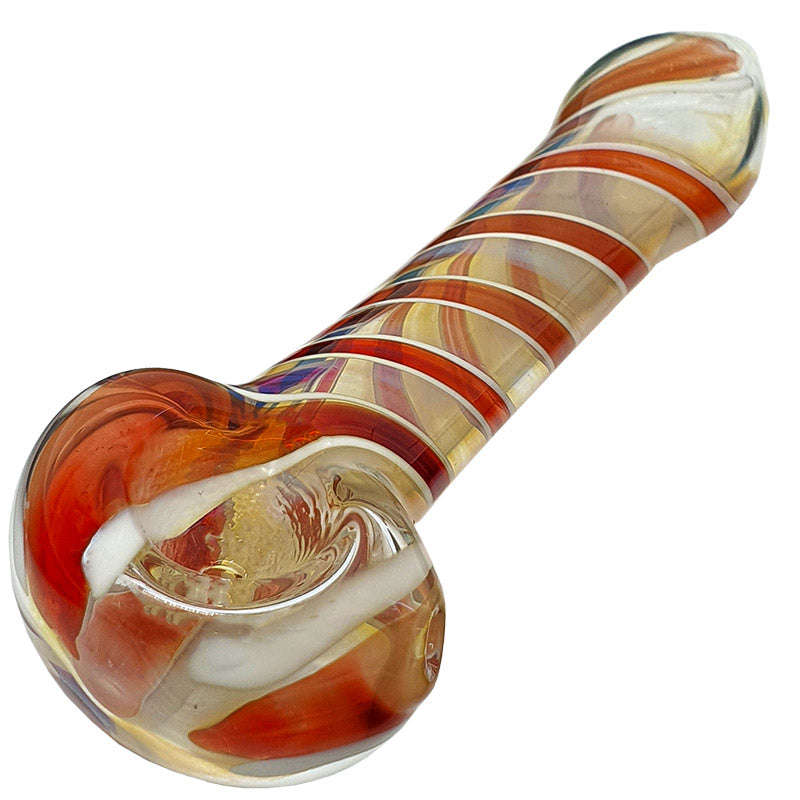SP062: Outside Colour Spoon Pipe - 11cm / White & Red / glass