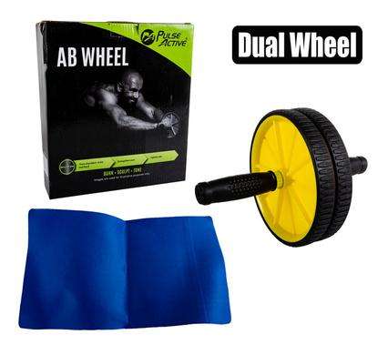 Pulse Active - Fitness Ab Wheel - Dual Wheel - Black & Yellow - 26cm x 17cm