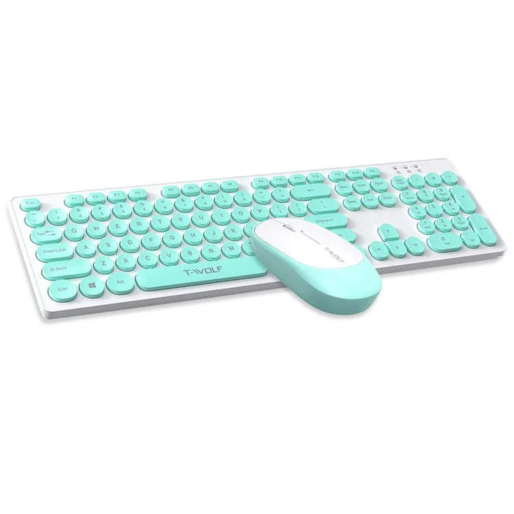 T-WOLF TF770 Wireless Keyboard and Mouse Combo 104 Key Low-Noise Keyboard with Cute Keycaps - Bab...