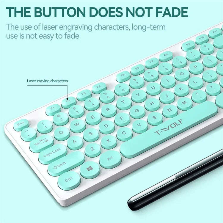 T-WOLF TF770 Wireless Keyboard and Mouse Combo 104 Key Low-Noise Keyboard with Cute Keycaps - Bab...