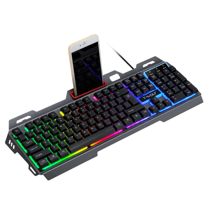 T-WOLF TF600 Mechanical Feel Metal Panel Gaming Keyboard Mouse Combo Set