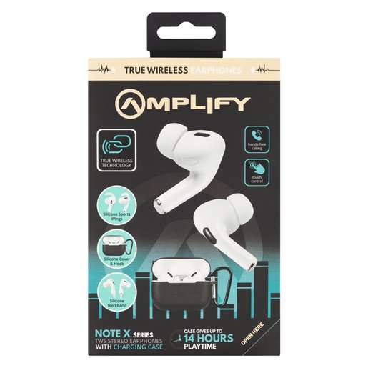 Amplify Note X Series TWS Earphones + Charging Case - White Case + Black Cover