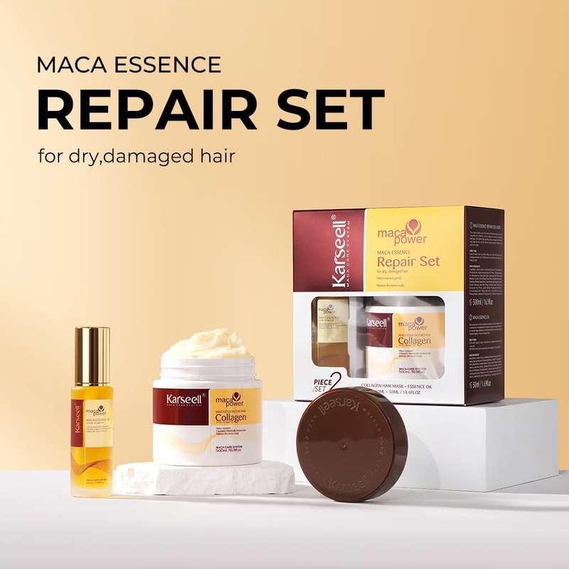 Karseell Collagen Maca Essence Repair Set, Collagen Hair Mask 500ml & Maca Essence Hair Oil 50ml,...
