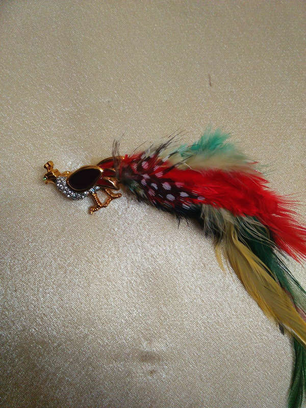 Peacock feathered brooch