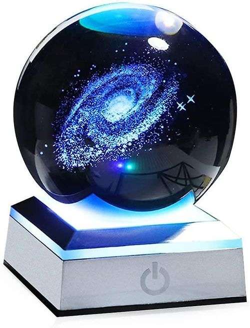 ZS - 8cm 3D Crystal Ball with Colour Changing Light Up Base - Galaxy