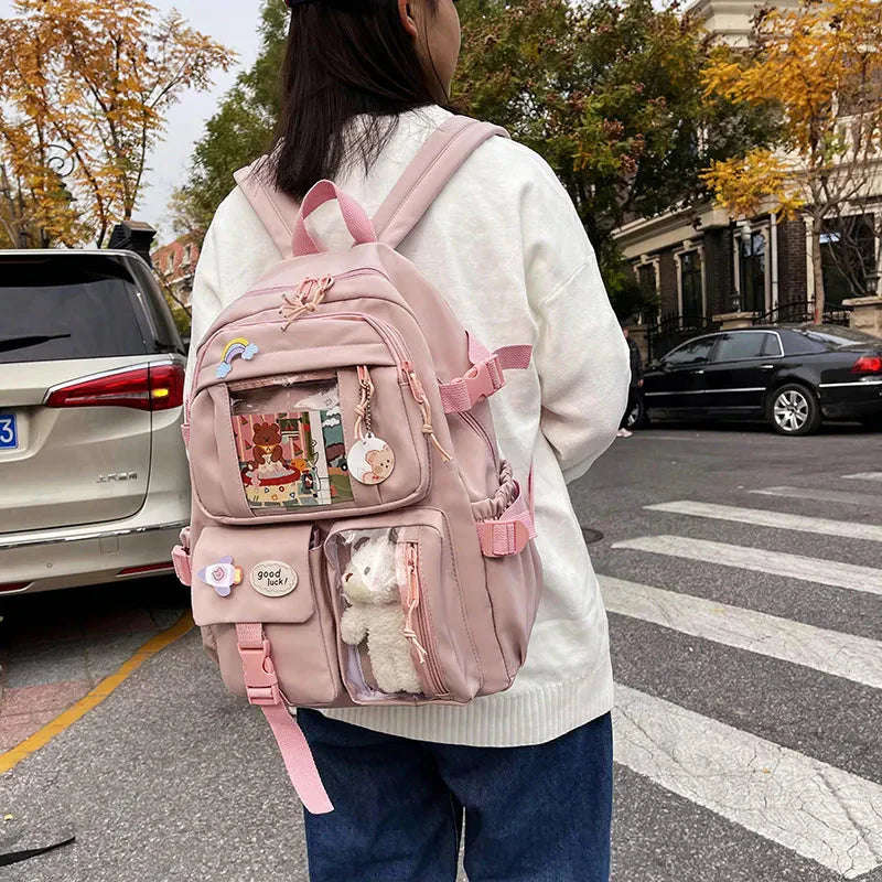 ZS - Trendy Cute - Kawaii Fashion School Bag with Customizable Design & Dolls Pink
