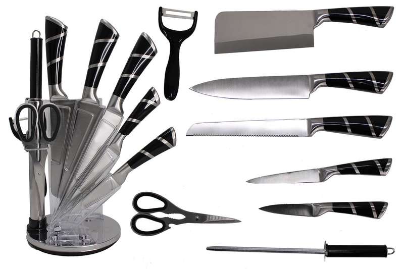 ZS - 9 Piece Stainless Steel Rotating Kitchen Knife Set - Black