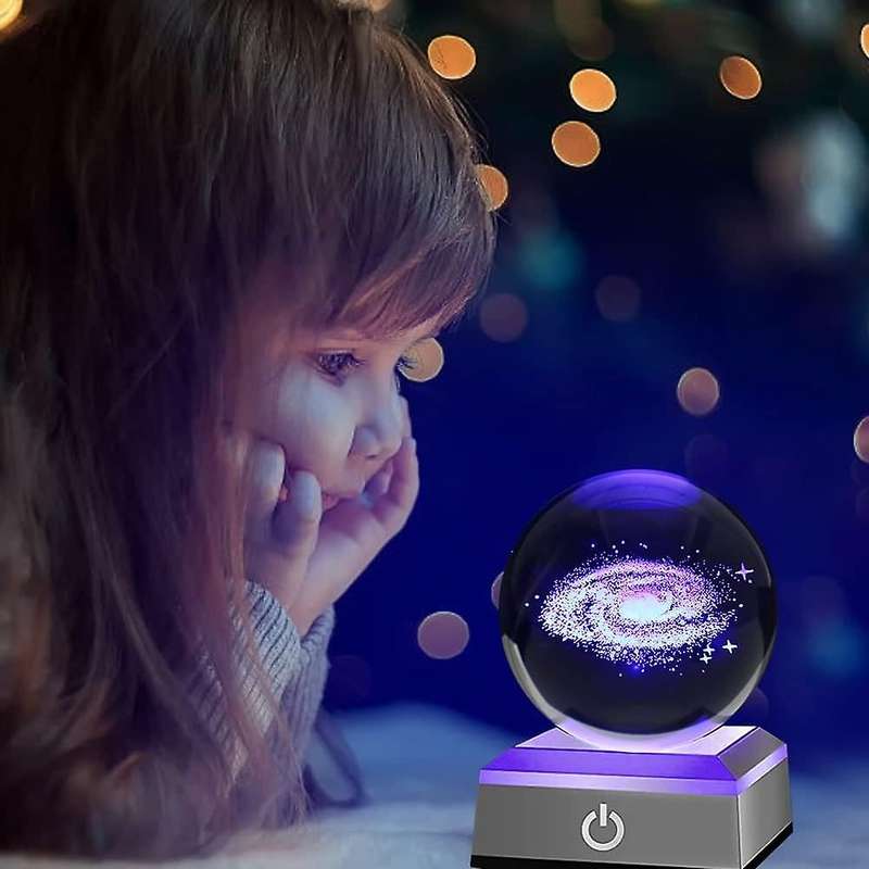 ZS - 8cm 3D Crystal Ball with Colour Changing Light Up Base - Galaxy
