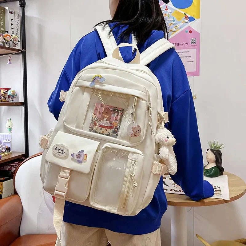 ZS - Trendy Cute - Kawaii Fashion School Bag with Customizable Design & Dolls Pink