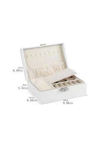 Multi-grid Lockable Jewelry Storage Box, White Double Layer Ring Box, For Home - Green