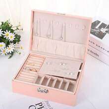 Multi-grid Lockable Jewelry Storage Box, White Double Layer Ring Box, For Home - Green