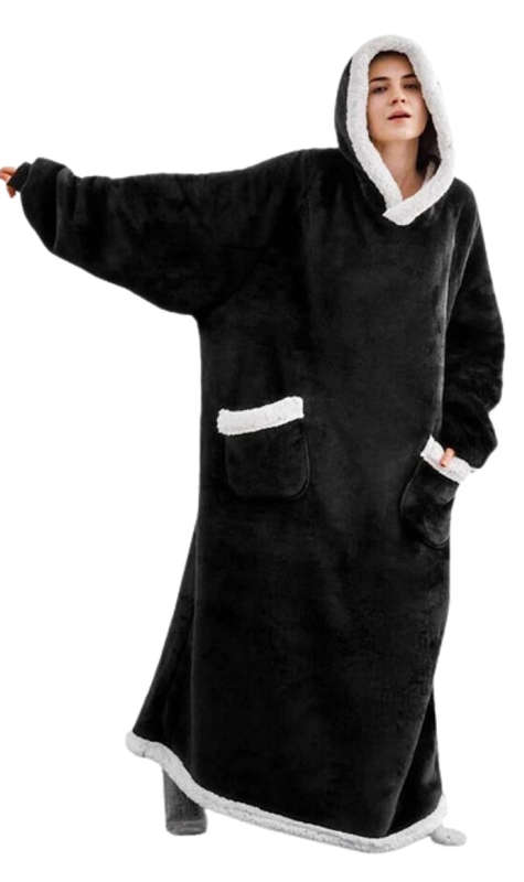 ZS - Extra Long Oversized Huggle Blanket Hoodie - Black
