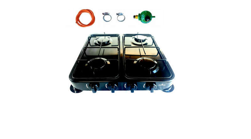 ZS - Black 4 Plate Gas Stove With Regulator Set