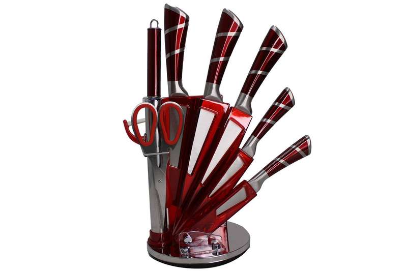 ZS - 9 Piece Stainless Steel Rotating Kitchen Knife Set - Black