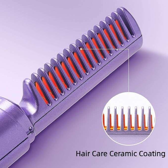 ZS -  Portable Rechargeable Travel Heat Comb Hair Straightener - Purple