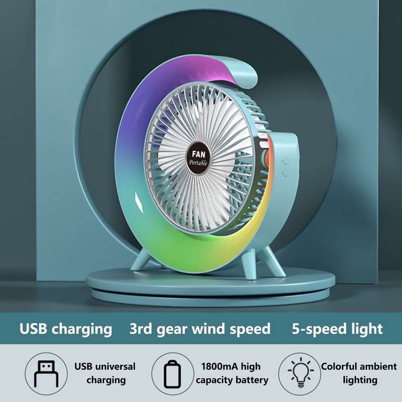 ZS - USB Power Desktop Rechargeable Portable Mini Rotatable Lighting Fan - Pink