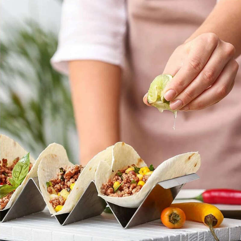 ZS - Taco Holder Stand Stainless Steel Taco Rack with Handles 3PCS SET