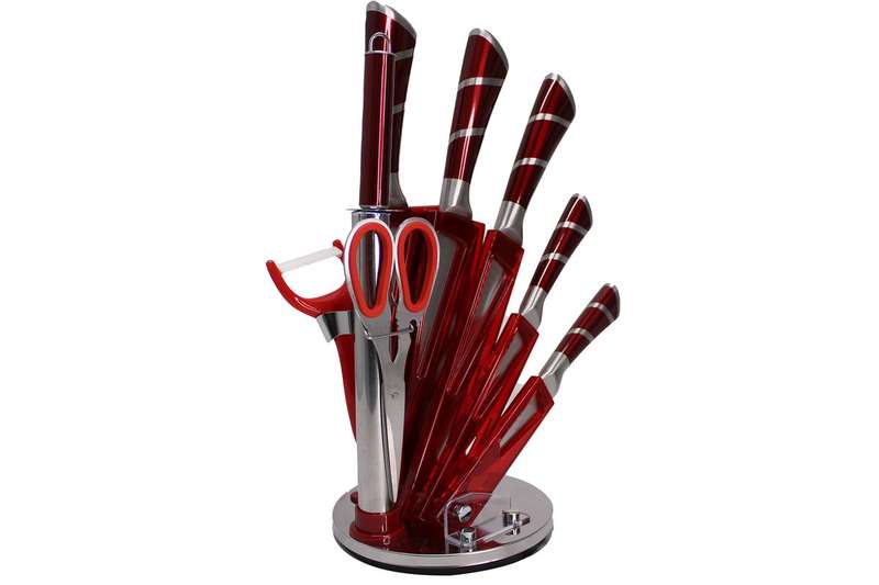 ZS - 9 Piece Stainless Steel Rotating Kitchen Knife Set - Black