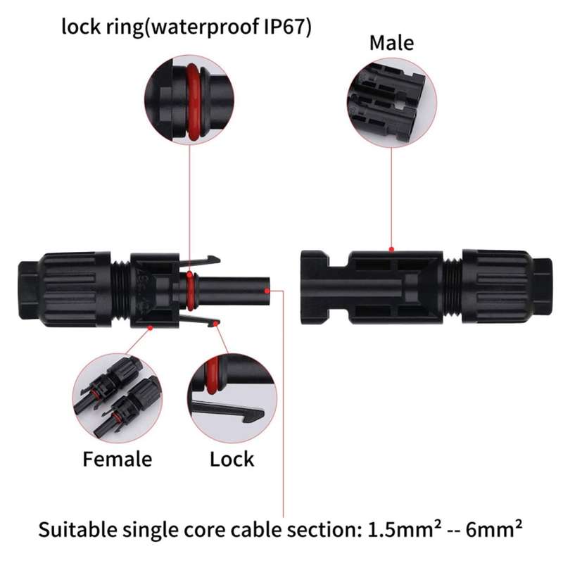 MC4 Solar Panel Cable Connectors - 10 Pairs