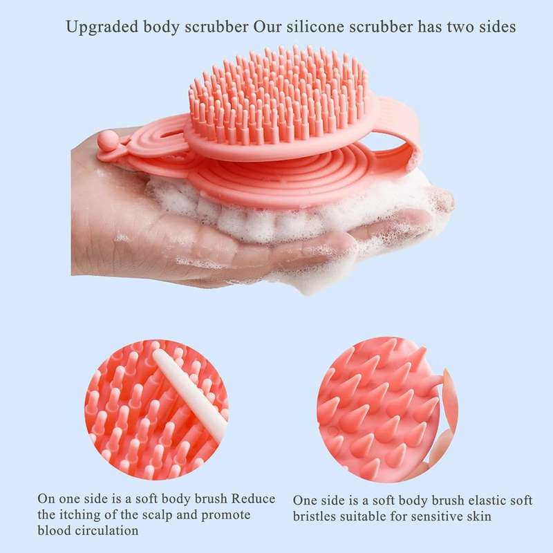 ZS - 2 in 1 Silicone Scrub Brush Scalp Massager Shampoo Brush - Pink