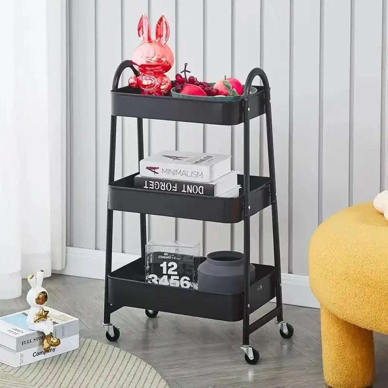 ZS - 3 Tier Metal Storage Trolley Storage Cart Serving Trolley - Black
