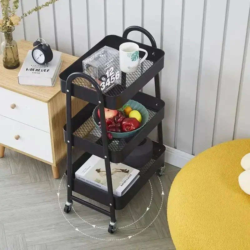 ZS - 3 Tier Metal Storage Trolley Storage Cart Serving Trolley - Black