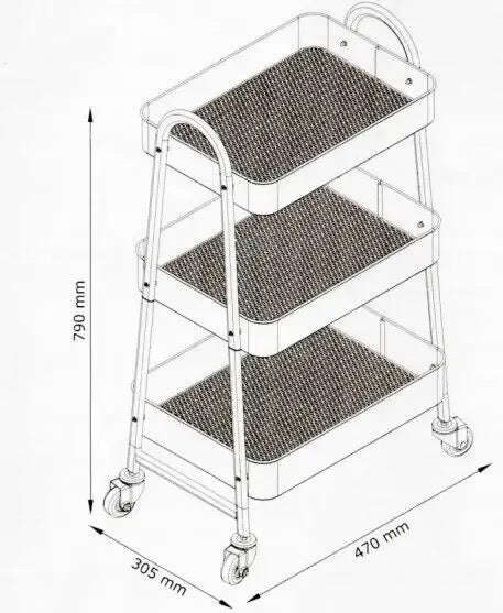 ZS - 3 Tier Metal Storage Trolley Storage Cart Serving Trolley - Black