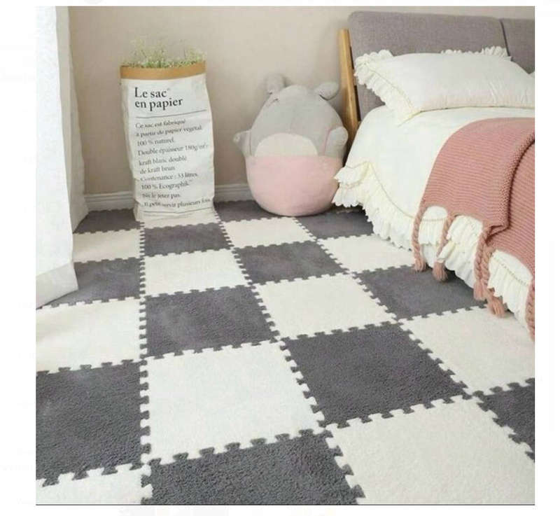 ZS - 10 Pieces Fluffy Puzzle Foam Floor Mat - Beige