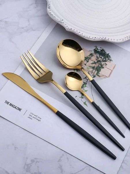 ZS - 2 Tone Cutlery Set 24pcs Set - Black and Gold