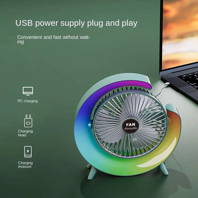 ZS - USB Power Desktop Rechargeable Portable Mini Rotatable Lighting Fan - Pink