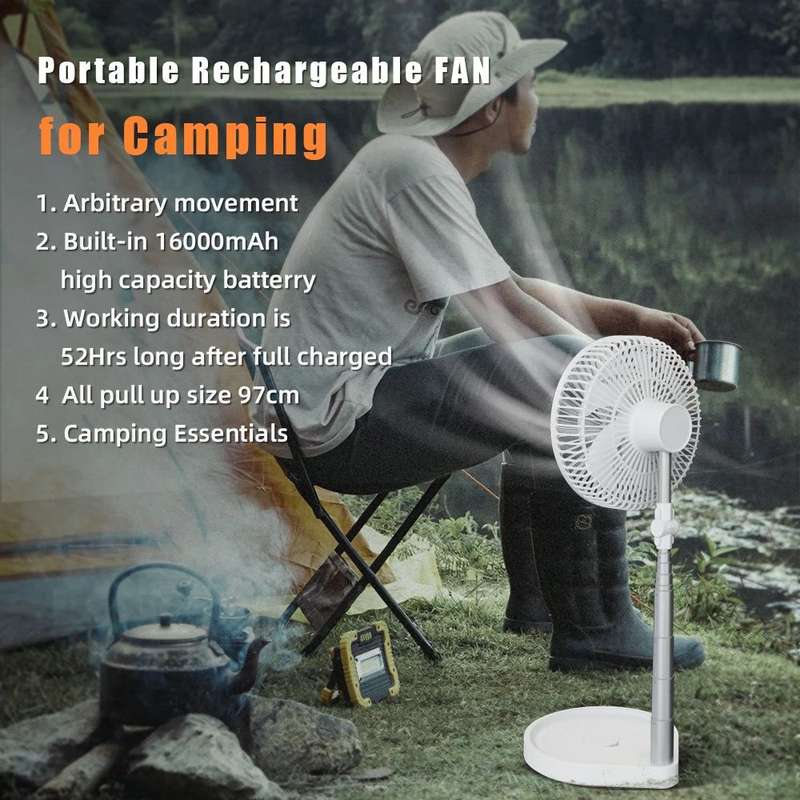 ZS - Rechargeable Portable Telescopic Hydrating Retractable Floor/Desk Fan - White