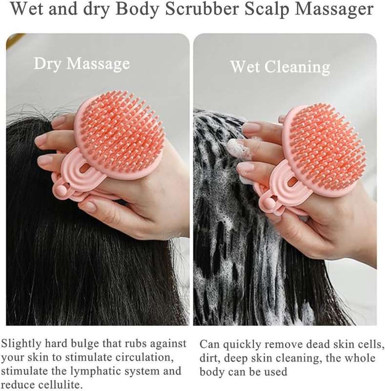 ZS - 2 in 1 Silicone Scrub Brush Scalp Massager Shampoo Brush - Pink