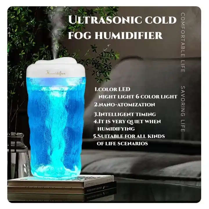 ZS - Luxury Glass Ice Core Humidifier Electric Diffusers With Night Light